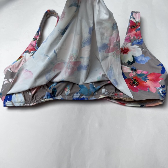 VYB Tank Swimsuit Top w/ Pads Gray Pink Floral Snaps Medium - Picture 9 of 9